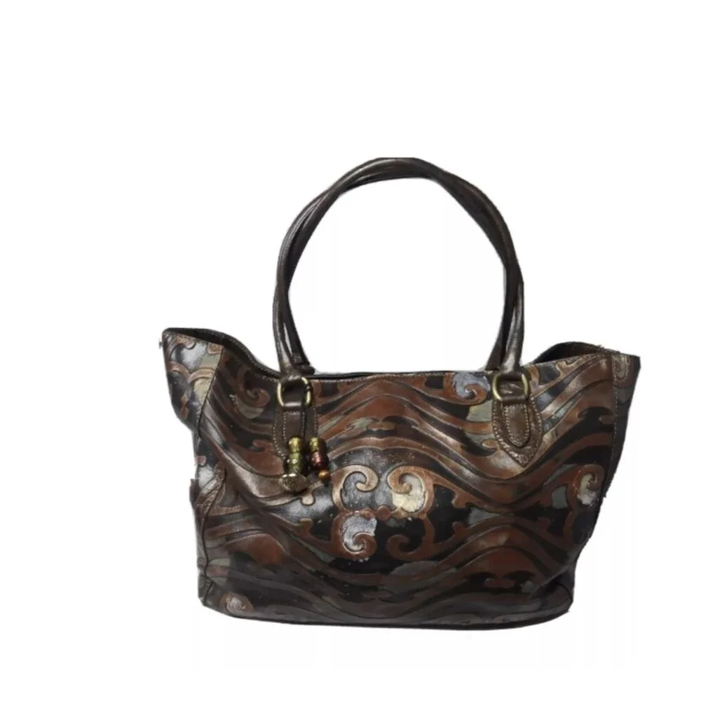 Cavalcanti Italian Leather Shoulder Tote  Large Handbag Hand-painted Multicolor